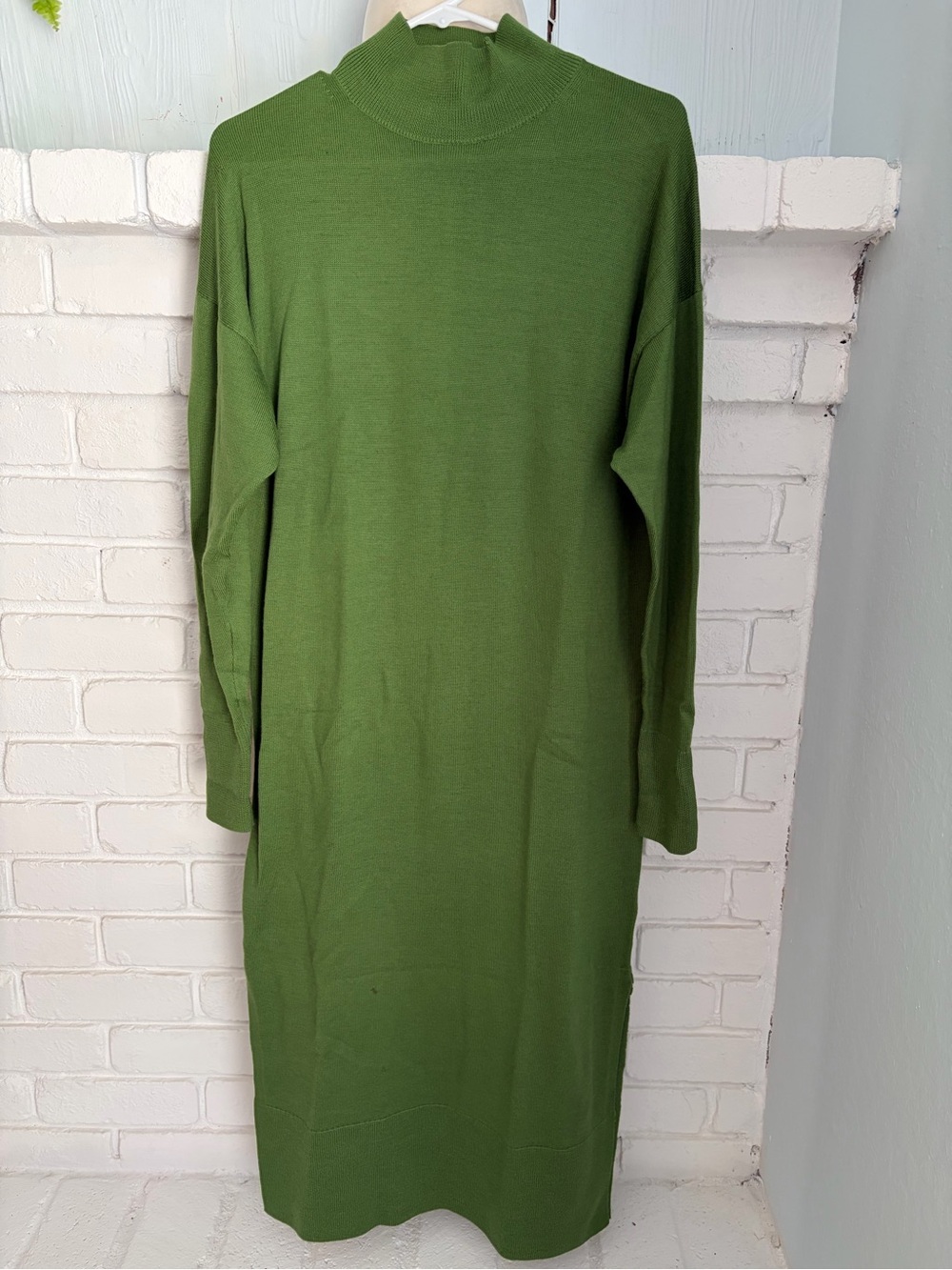 COS Green Long Sleeve Mock Neck Knit Dress